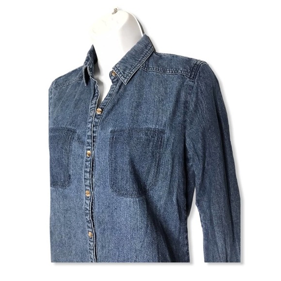 BP | Button Down Denim Long Sleeve Top Jean Shirt - Picture 6 of 11